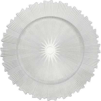 50 Pcs Antique Charger Plates Bulk, 13in Reusable Serving Plates Embossed Rim Plastic Party Dinner Plate Chargers Round Decorative Server Plate for Wedding Party Event Tableware