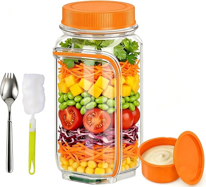 35oz Side Opening Mason Salad Jar | 1000ml Leakproof Portable Salad Container by Unknown
