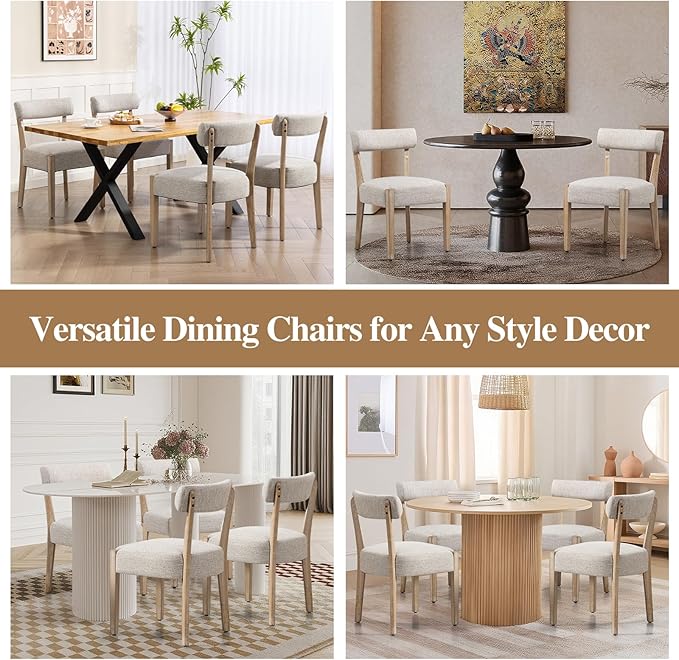 Dining Chairs,8 Pack Mid-Century Modern Wooden Kitchen Chairs with Linen Upholstery - Low-Back Woven Design for Kitchen & Dining Room,Oatmeal Fabric