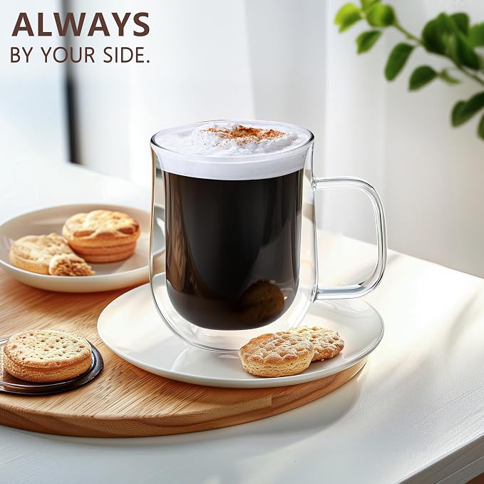 Double Walled Glass Coffee Mugs 16 OZ, Borosilicate Glass Coffee Cups Set of 4 - Image 7