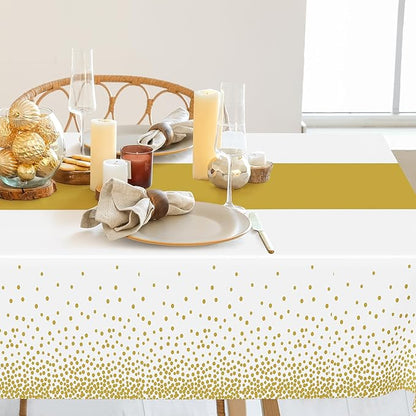 4Pack Disposable Plastic Table Cloths for Parties, 54" x 108" White and Gold Rectangle Table Covers, Waterproof Tablecloth for Rectangle Tables Suitable for New Years Eve Thanksgiving Wedding Supplies