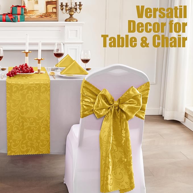 RUDONG M Gold Satin Table Runners, 12 x 108 Inch, 2 Pack | Long Silky Damask - Image 6