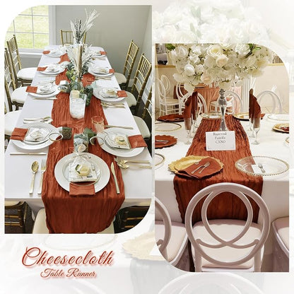 3 Pack Terracotta Cheesecloth Table Runner, 17 x 108 inch, Semi Sheer Boho - Image 6