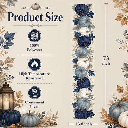 Fall Decor - Blue and White Pumpkin Table Runner | Thanksgiving Decorations | - Image 3