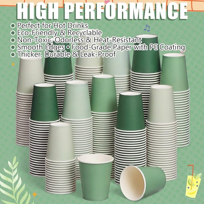 Mimorou 300 Pack 8 oz Disposable sage green Paper Cups, Coffee Cups - Image 6