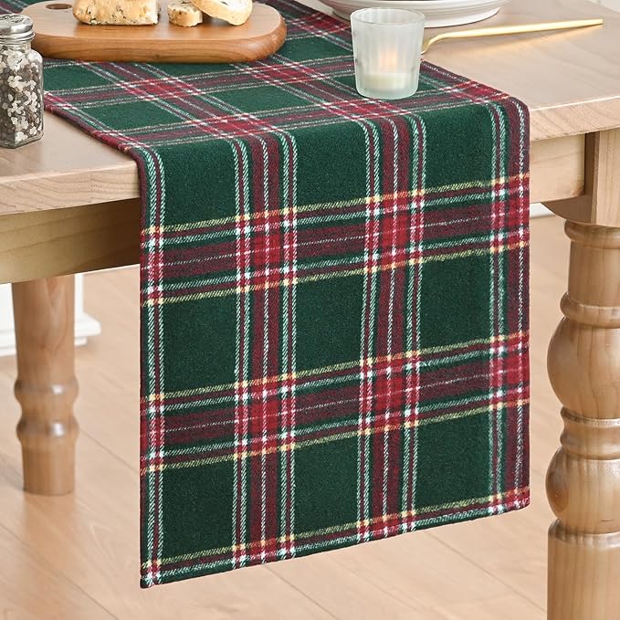 Artoid Mode Green Red Farmhouse Plaid Christmas Table Runner, Winter Rustic by ArtoidMode