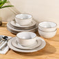 GBHOME Ceramic Dinnerware Sets,12 pcs Embossed Elegant Stoneware Plates and Bowls Sets, Housewarming Wedding Gift | Dishwasher & Microwave Safe | Dishes Set Service for 4