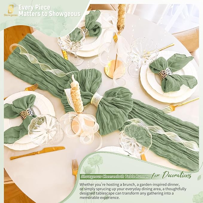 Showgeous 18 Pack Sage Green Cheesecloth Table Runner, 17 x 108 Inches | Boho - Image 8