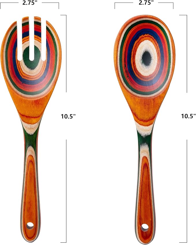Pakkawood Salad Tongs, 10.5 inch wooden Spoons, Serving utenstil colorful wood - Image 7