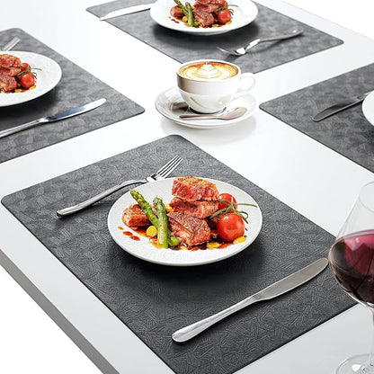 Vinyl Placemats Set of 12 Faux Leather 100% Waterproof Wipeable Washable Place Mats Heat Resistant Easy Clean Non-Slip Table Mats for Indoor Outdoor. (12,Gray)
