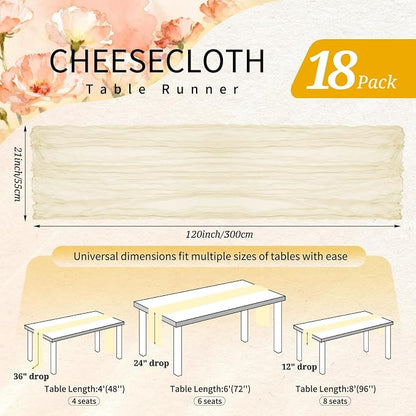 18 Pack Cheesecloth Table Runner 10FT Beige Table Runner Boho Gauze Cheese - Image 2