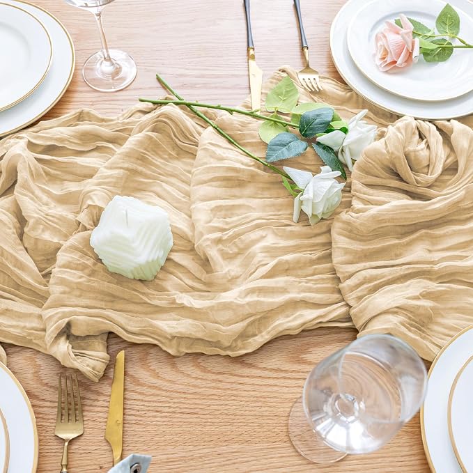 Cheesecloth Table Runner Sand 10FT Boho Gauze Runner, 3 Pack | 120 Inch Cheese - Image 5