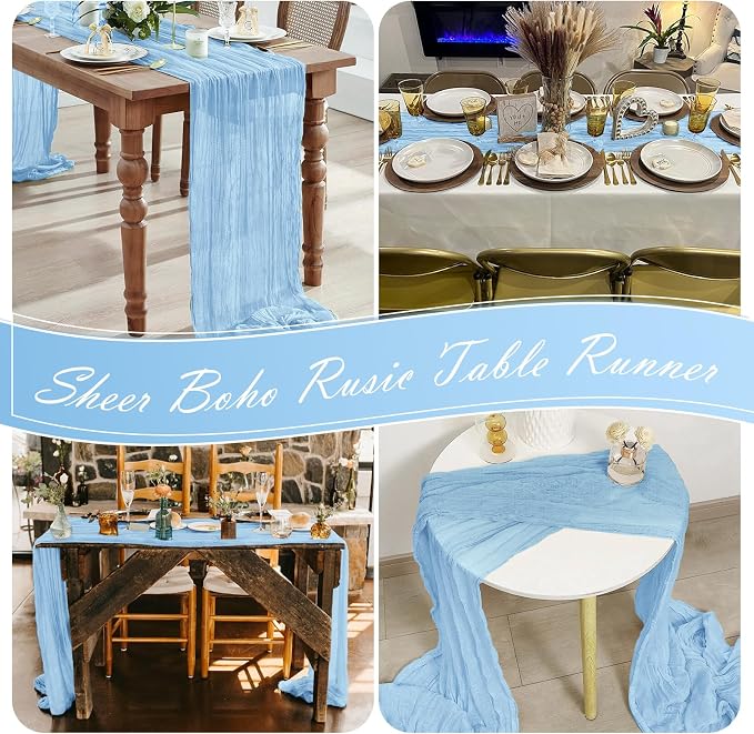 15 Pack Baby Blue Cheesecloth Table Runner 17 x 108 inch Cheese Cloth Table - Image 7