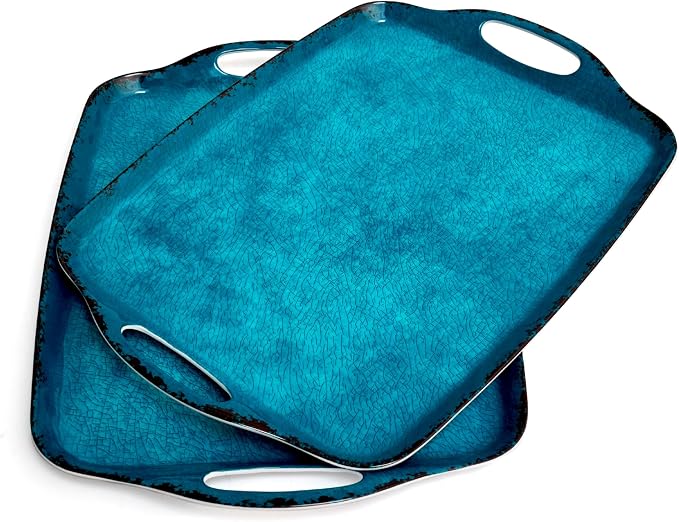 TP Melamine Serving Trays with Handles, Retro Teal | Large Rectangular Trays by TastePrime