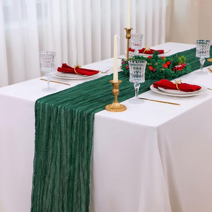 Snowkingdom Emerald Green Table Runner 120 Inch 10 Ft Rustic Boho Dark Green - Image 5