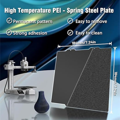 Black Smooth PEI+Black Textured PEI Build Plate for Bambu Lab A1 mini,Double Sided Build Sheet Heated Bed Spring Steel Flexible Platform 184x184mm