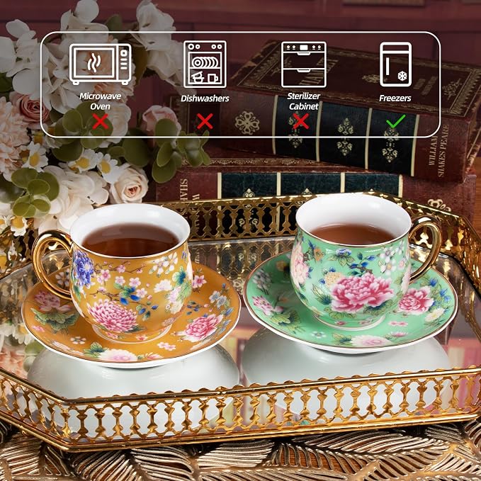 KAMMAK Tea Cup and Saucer, Ceramic Coffee Cups, 7.1 oz, Afternoon Tea and - Image 6