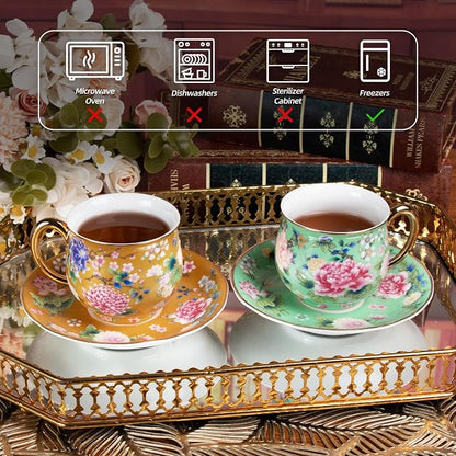 KAMMAK Tea Cup and Saucer, Ceramic Coffee Cups, 7.1 oz, Afternoon Tea and - Image 6