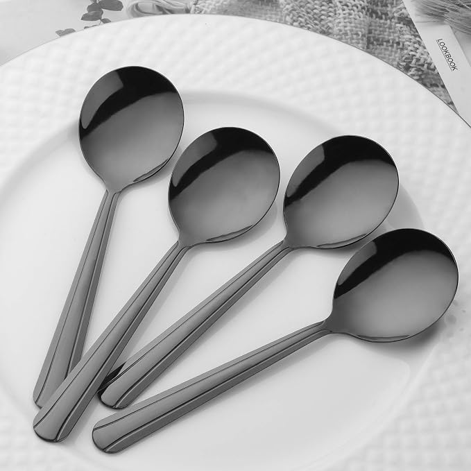 Bouillon Spoons Set of 12, 5.9 Inch Stainless Steel Soup Spoon, Metal Round - Image 6