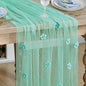 Artoid Mode Turquoise Flower Pearl Gauze Table Runner 10FT, Seasonal Sheer by ArtoidMode