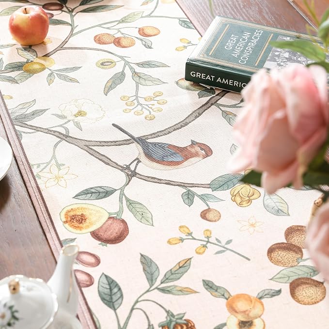 bilin gaier Designer Linen Extra Long Table Runner, Floral Fruit Pattern - Image 8