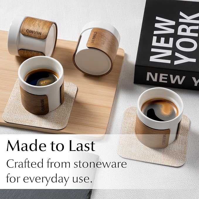 MIAMIO – Espresso Cups Set of 4 Japanese Tea Cups Ceramic/Handleless Mug - Image 2