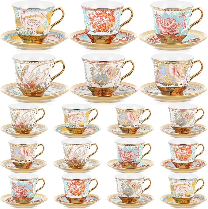 Teenyyou Set of 18 Tea Cups and Saucers Tea Party Decorations Floral Porcelain by Teenyyou