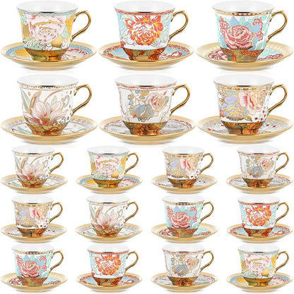 Teenyyou Set of 18 Tea Cups and Saucers Tea Party Decorations Floral Porcelain by Teenyyou