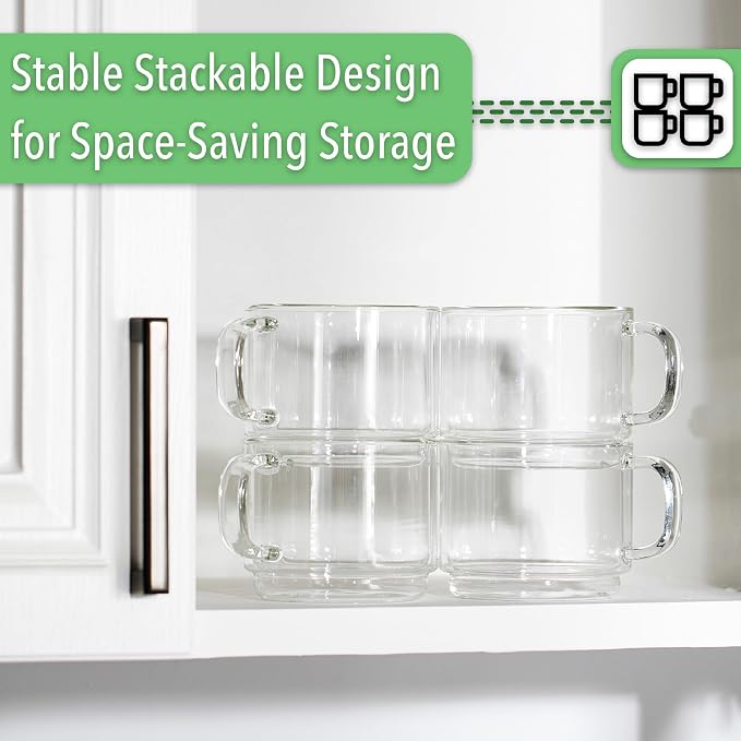 BTaT- Double Walled Stackable Glass Coffee Mugs, 16 oz, Glass Coffee Cups - Image 5