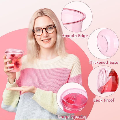 KesaPlan 50 Pack 12 oz Pink Round Bottom Plastic Party Cups - Image 4