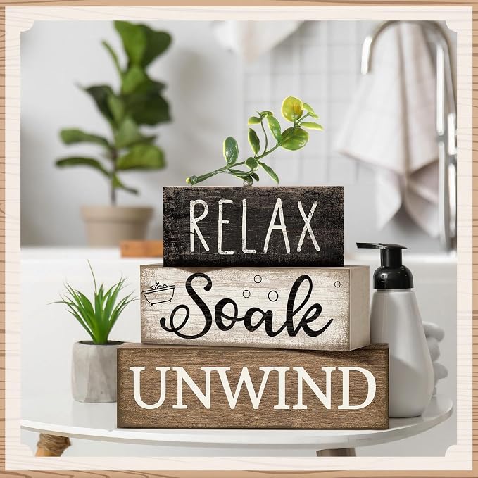 Moucuny 4 Pcs Bathroom Shelf Decor Sign Farmhouse Bathroom Decor and - Image 5