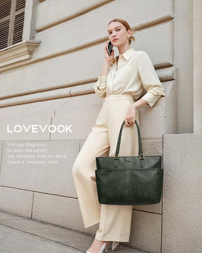 LOVEVOOK Work Tote Bags for Women, Vintage Leather 15.6 Inch Laptop Bag - Image 2