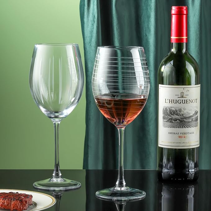 Joeyan Hand Blown Etched Red and White Wine Glasses, Stemmed Glasses - Image 3