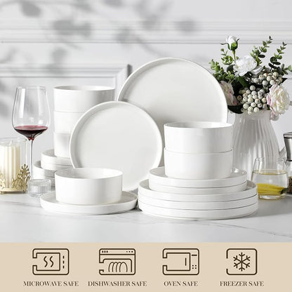 MALACASA 18 Pieces Porcelain Dinnerware Set, Modern White Dish Set - Image 4