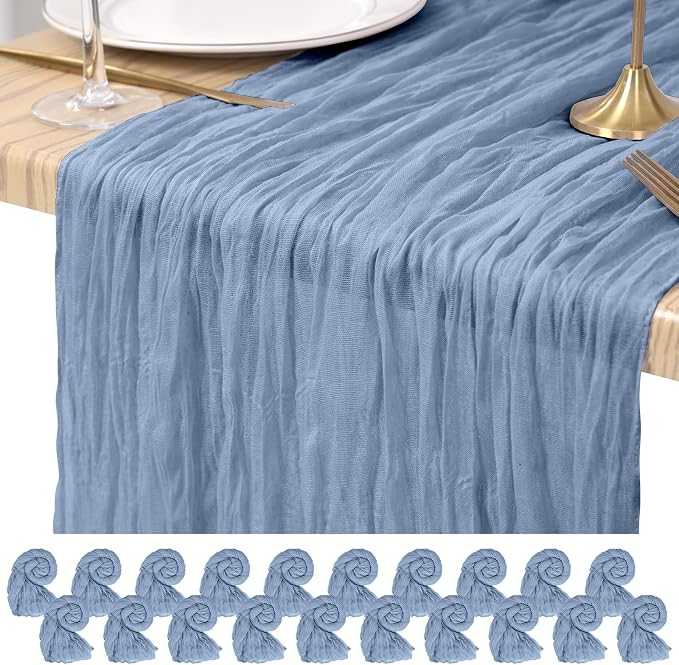 Pesonlook Cheesecloth Table Runner Dusty Blue, 20 Pack 17.7x108 inch, Long | by Pesonlook