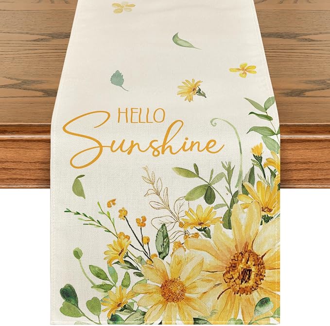 Artoid Mode Hello Sunshine Sunflower Eucalyptus Summer Table Runner, Seasonal by ArtoidMode