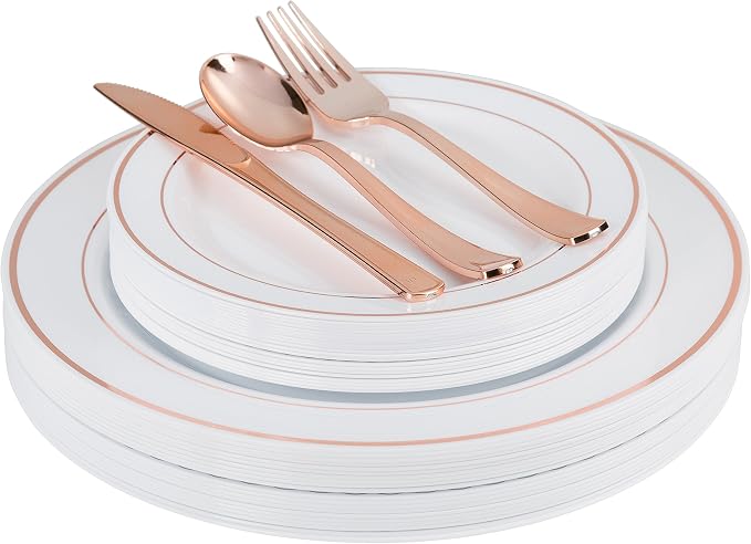 Exquisite 200 Piece Heavyweight Party Disposable Plastic Plates and Cutlery Set by Exquisite