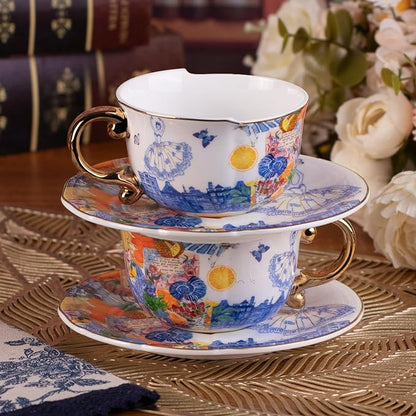 KAMMAK Tea Cups and Saucers Set of 2, Fine Bone China Coffee Cups, 584N | - Image 4