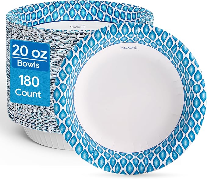 MUCHII 20 Oz Paper Bowls 180 Count Disposable Bowls, Printed Soak Proof Large by MUCHII
