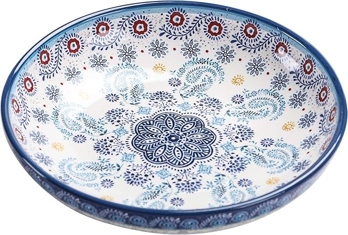 Bico Blue Talavera Pasta Bowls, 35oz Salad Bowl Set of 4, Large Ceramic Serving - Image 3