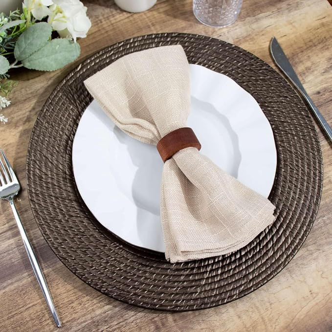 Efavormart 6 Pack | 13" Natural Brown Acrylic Plastic Rattan-Like Charger Plates - Image 2