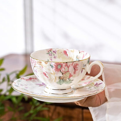 fanquare Pink Floral Tea Cup and Saucer Set - Image 5