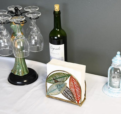 Modern Metal Napkin Holder for Dining Table, Upright Napkin Storage for Kitchen & Countertop, Multiple Color Leaves Tabletop Napkin Organizer & Letter Holder for Western Restaurant Coffee Shop