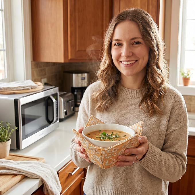 Cotton Microwavable Bowl Cozy, Microwave-Safe Hot Bowl Holders, Soup bowl Cozy - Image 5