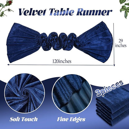Velvet Table Runner 29x120 Inch Navy Blue Luxury Retro Soft Fabric Cloth | 3 - Image 2