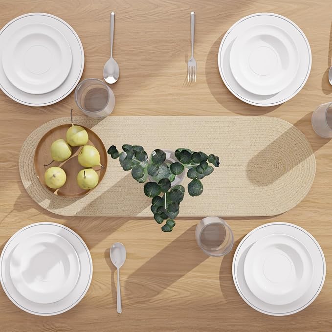 Encasa XO Table Runner, Handmade Ribbed Cotton 12"x36" | Beige, Heat & Scratch - Image 3