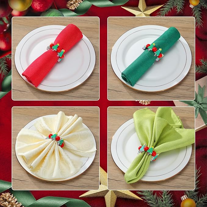 KPOSIYA Christmas Napkin Rings Set of 12, Xmas Tree Napkin Rings - Image 4