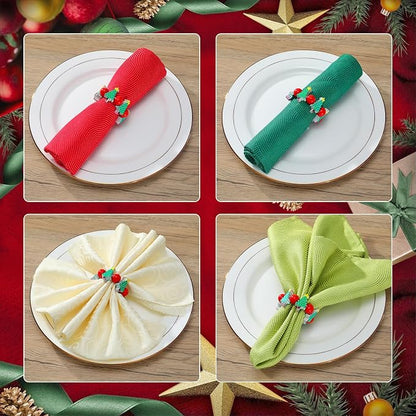 KPOSIYA Christmas Napkin Rings Set of 12, Xmas Tree Napkin Rings - Image 4