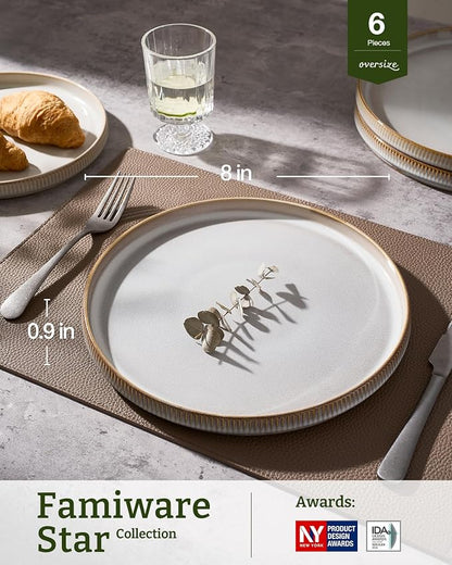 famiware Star Salad Plates for 6, 8 inches Plate Set, Stoneware Dinnerware - Image 3