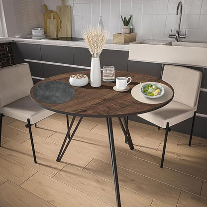 Round Placemats and Coasters Set of 6, Washable Reversible Faux Leather Placemats Cowhide Pattern Place Mats Wipeable Non-Slip 15 inch Round Kitchen Dining Table Mats (Gray Beige, 6)